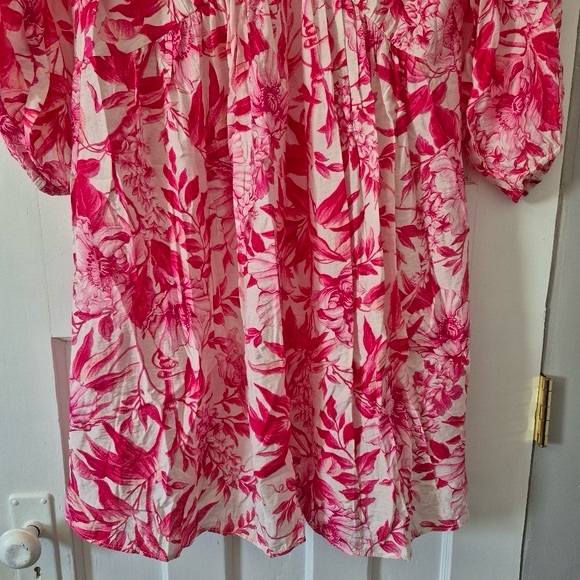H&M Light Flowy V Neck Floral Red and White Tunic Dress Sz L - Picture 6 of 11